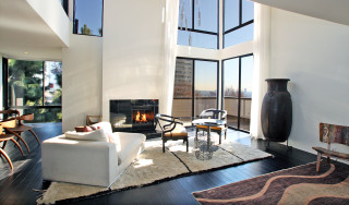 Living room fireplace city view - a living room free wallpaper