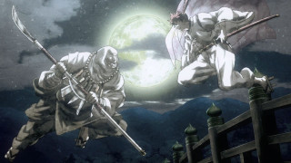 Man white outfit sword demon - a full moon behind free wallpaper