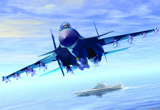Blue fighter jet ocean boat - a smaller boat free wallpaper