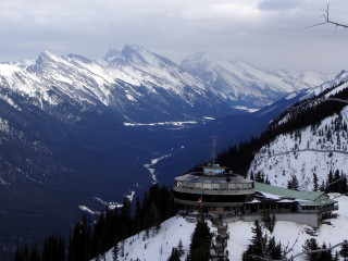 Mountain building snow trees cloudy - the ground and trees free wallpaper