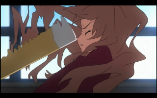 Person long hair holding knife - the other side of the image free wallpaper