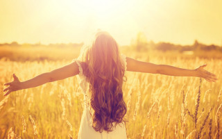 Woman standing field arms outstretched - the sun light free wallpaper for desktop
