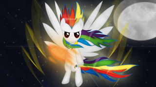 Rainbow pony flying sky full - a full moon behind free wallpaper