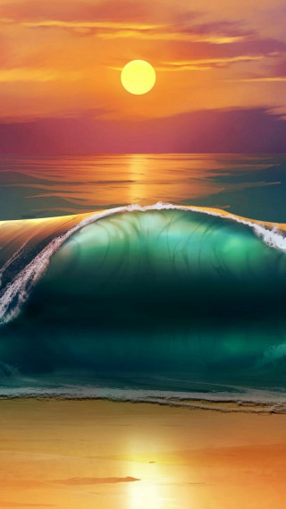Wave ocean sunset sun person - in the ocean free wallpaper for mobile