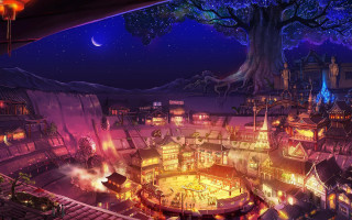 City night tree moon sky - league of legends concept art free wallpaper for desktop
