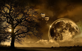 Night sky moon planet fireworks - a full moon in the background free wallpaper for desktop