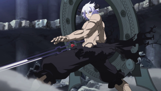 Man white hair sword holding - his hand and a sword free wallpaper