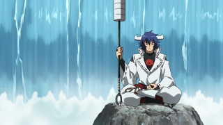 Man sitting rock holding pole - a pole free wallpaper for desktop