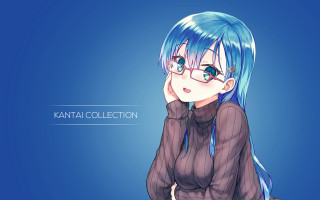 Blue haired girl glasses sitting - blue hair and glasses free wallpaper