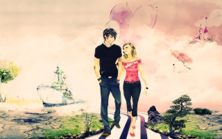 Man woman walking road sky - cyril rolando free wallpaper