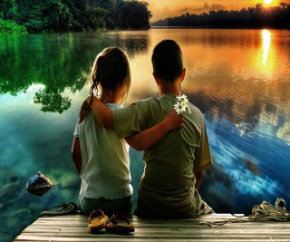 Sunset couple dock lake love - a lake in the background free wallpaper
