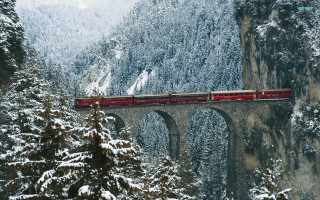 Train bridge snowy mountains magical - the mountain free wallpaper
