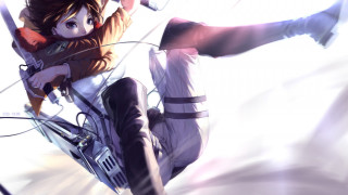 Woman bike sword man gun - anime art free wallpaper