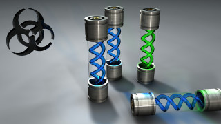 Metal objects green blue biohazard - biopunk free wallpaper