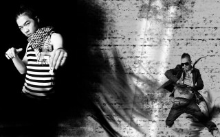 Dancing woman brickwall striped man - digital photography free wallpaper