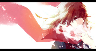 Girl longhair redshirt handchest looking - a red shirt free wallpaper for desktop