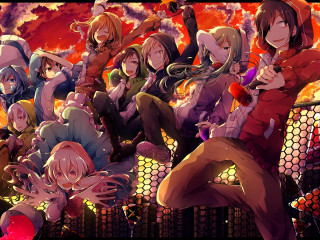 Anime characters bench fire sky 2 - a bench in front free wallpaper for desktop
