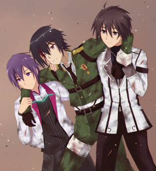 Anime characters sky stars snowflakes - three anime character free wallpaper for tablet