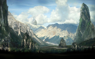 Mountain range clouds river forest - a forest below free wallpaper