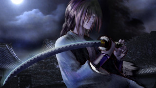 Woman sword dark sky full - a full moon behind her free wallpaper for desktop