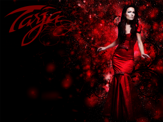Woman red dress red background 6 - star and swirls free wallpaper