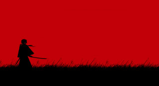 Sword person grass field red - a minimalist painting free wallpaper