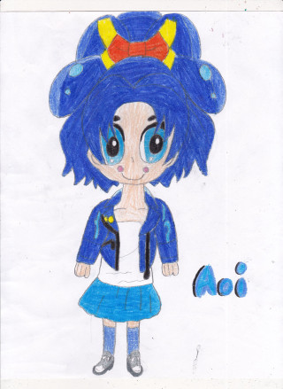 Blue haired girl yellow bow - a blue jacket free wallpaper for mobile