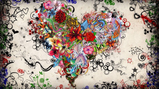 Heart shaped colorful painting designs - a floral design free wallpaper for desktop