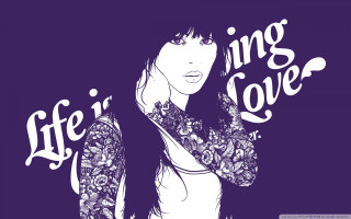 Woman flowered shirt purple background - cover free wallpaper for desktop