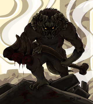 Cartoon demon hammer blood dripping - his mouth free wallpaper for tablet