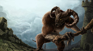 Giant horned creature stone wall - a giant creature free wallpaper