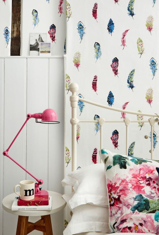 Bed pink lamp white table - pattern free wallpaper for mobile