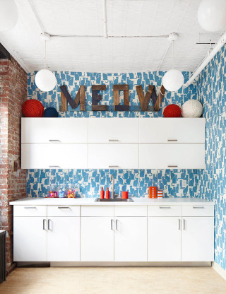Kitchen blue white wallpaper sign - donald judd free wallpaper for mobile