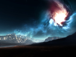Black hole red disk mountain - free space wallpaper for desktop