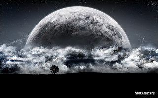 Large moon clouds tree dark - large free wallpaper for desktop