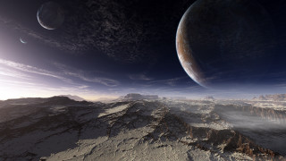 Mountain range distant planet foreground - a view of a mountain range free wallpaper for desktop