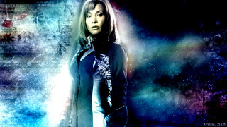 Woman black jacket space background - a space background free wallpaper