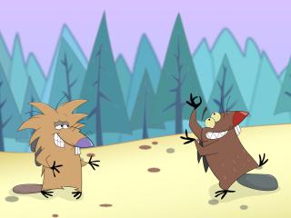 Cartoon furry animals playing snow - a cartoon free wallpaper for desktop