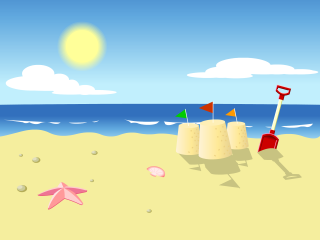 Beach starfish shovel sandcastles blue - beach free wallpaper for desktop