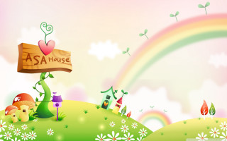 Cartoon rainbow house sign background - a rainbow in the background free wallpaper for desktop