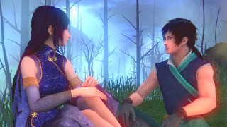 Couple people forest trees grass - a couple of people sitting next free wallpaper