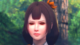 Woman bow hair forest trees - ultra realistic face free wallpaper