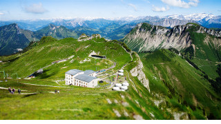 House mountain view people walking - the background and people free wallpaper