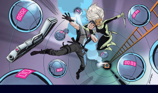 Cartoon man woman tunnel ladder - bubble free wallpaper for desktop