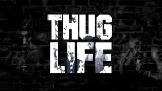 Brick wall thug life man - a white text free wallpaper for desktop