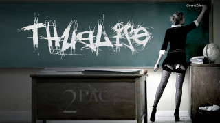 Woman black dress stockings chalkboard - lifelike free wallpaper
