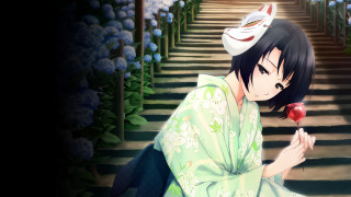 Woman kimono holding flower stairway 2 - the step free wallpaper