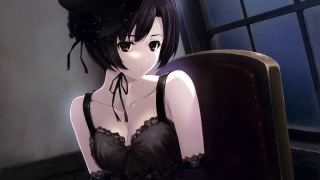 Woman black dress hat sitting - a black hat free wallpaper