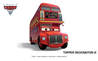 Red doubledecker bus cartoon character - the front of its free wallpaper for desktop
