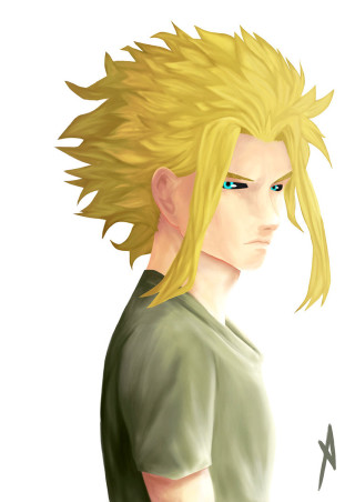 Blonde man blue eyes green - a digital painting free wallpaper for mobile